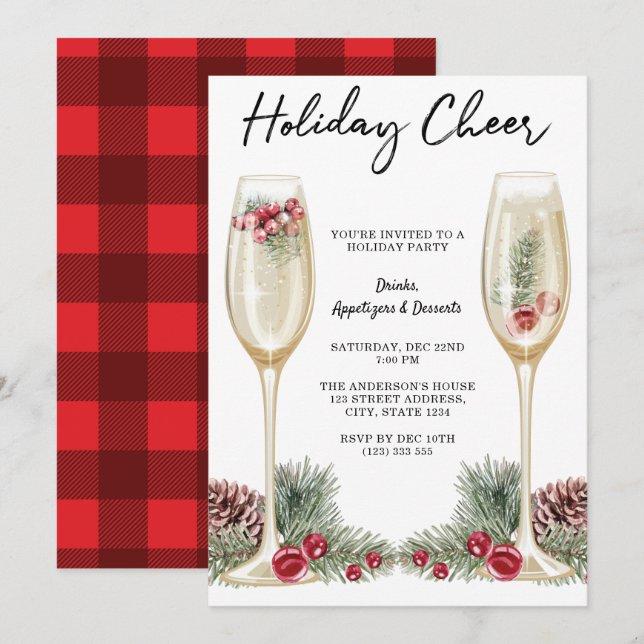 Elegant Holiday Party Champagne Glass Invitation (Front/Back)
