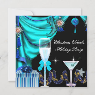 Elegant Holiday Party Christmas Blue White Drinks Invitation