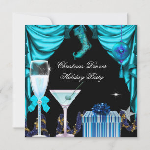 Elegant Holiday Party Christmas Blue White Drinks Invitation