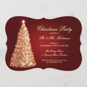 Elegant Holiday Party Gold Christmas Tree Red Invitation