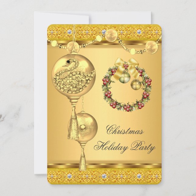 Elegant Holiday Party Gold Yellow Christmas Invitation (Front)