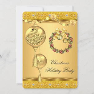 Elegant Holiday Party Gold Yellow Christmas Invitation
