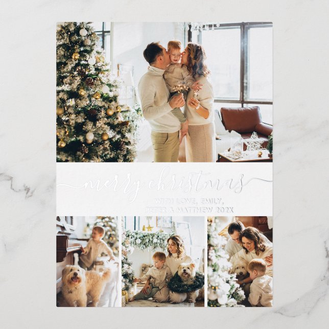 Elegant Holiday Photo Grey Silver Foil Postcard (Front)