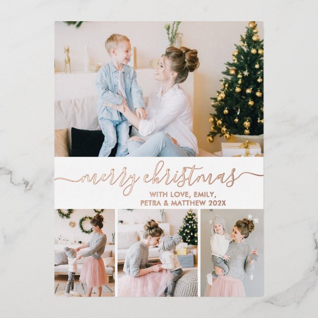 Elegant Holiday Photo Rose Gold Foil Postcard (Front)