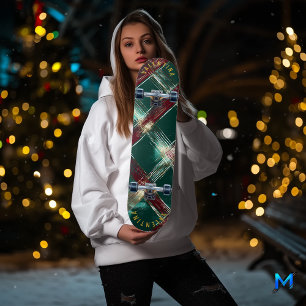 Elegant Holiday Plaid Skateboard Design