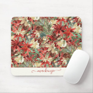 Elegant Holiday Poinsettia Christmas Floral Mouse Mat