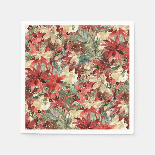 Elegant Holiday Poinsettia Christmas Floral Napkin (Front)