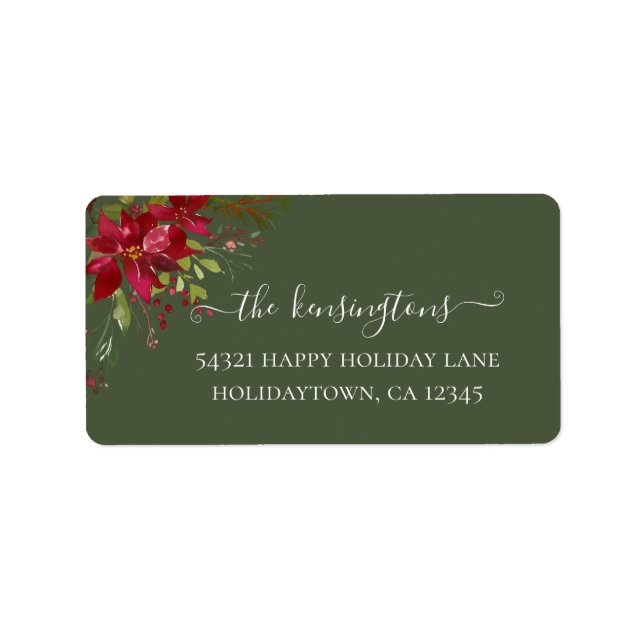 Elegant Holiday Poinsettia Holly Address Label (Front)