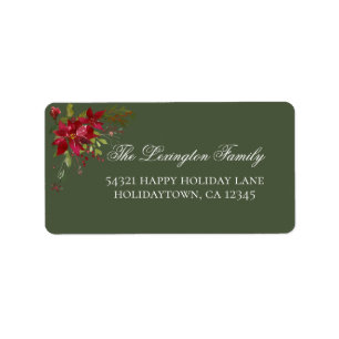 Elegant Holiday Poinsettia Holly Address Label