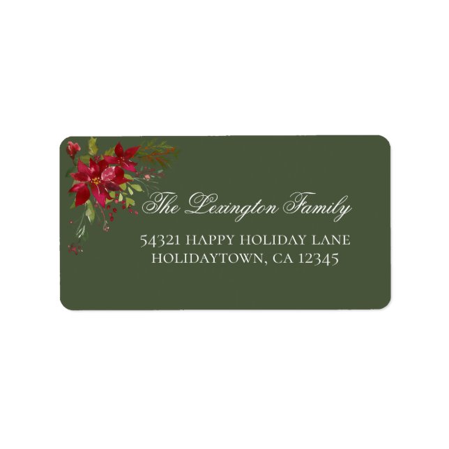Elegant Holiday Poinsettia Holly Address Label (Front)