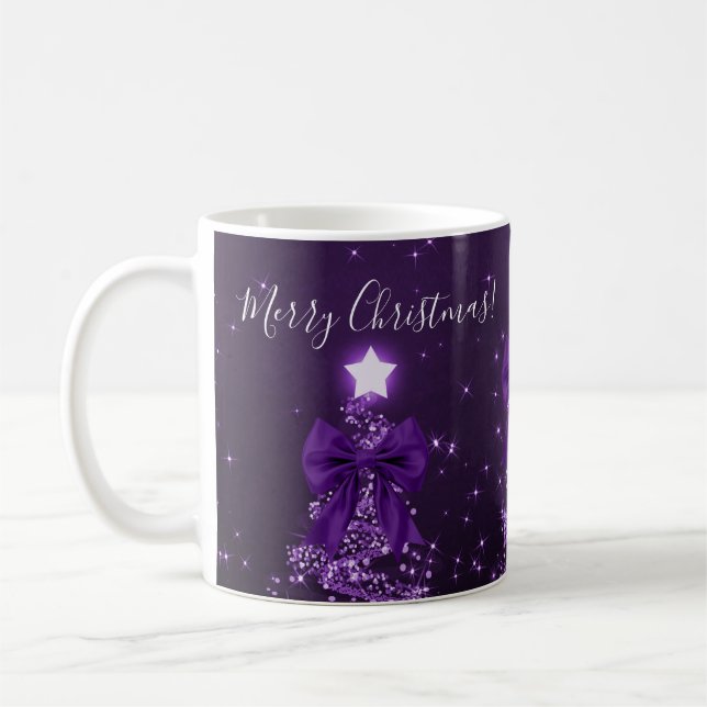 Elegant Holiday Purple Christmas Trees Bows Coffee Mug (Left)