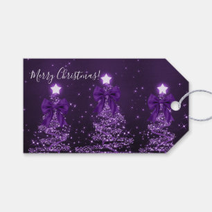Elegant Holiday Purple Christmas Trees Bows Gift Tags