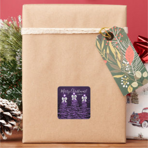 Elegant Holiday Purple Christmas Trees Bows Silver Square Sticker