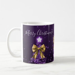 Elegant Holiday Purple Christmas Trees Gold Bows Coffee Mug