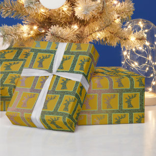 Elegant Holiday Reindeer Head Art Colourful Patter Wrapping Paper