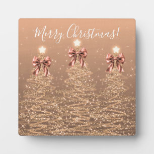 Elegant Holiday Rose Gold Christmas Trees Bows Plaque