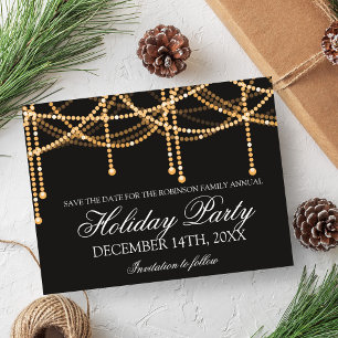 Elegant Holiday Save The Date Gold String Lights Announcement Postcard