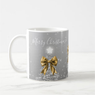 Elegant Holiday Silver Christmas Trees Gold Bows Coffee Mug
