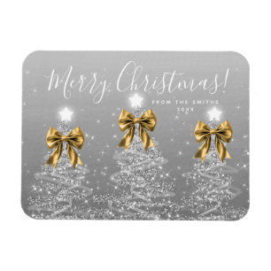 Elegant Holiday Silver Christmas Trees Gold Magnet