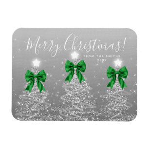Elegant Holiday Silver Christmas Trees Green  Magnet