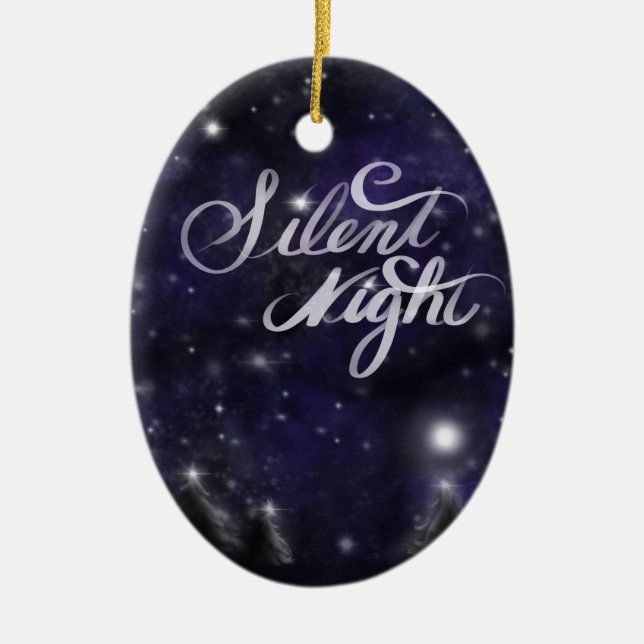 Elegant Holiday snow scene silent night Ceramic Tree Decoration (Front)