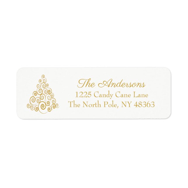Elegant Holiday Tree Gold Christmas Return Address (Front)