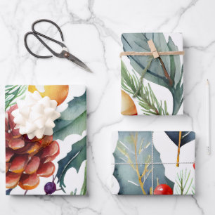 Elegant Holiday Watercolor Christmas Wrapping Paper Sheet