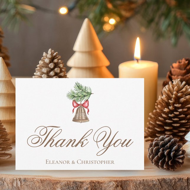 Elegant Holiday Weddding Christmas Bell Thank You Card (Creator Uploaded)