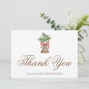 Elegant Holiday Weddding Christmas Bell Thank You Card