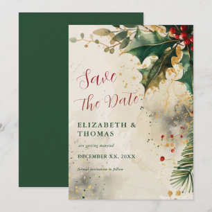 Elegant Holiday Wedding Holly & Ivy Gold Accents Save The Date