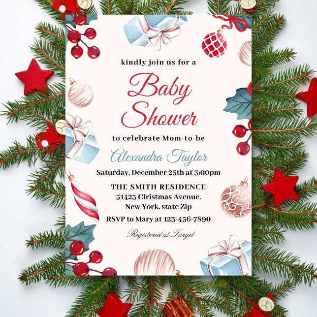Elegant Holiday Winter Christmas Baby Shower Invitation (Creator Uploaded)
