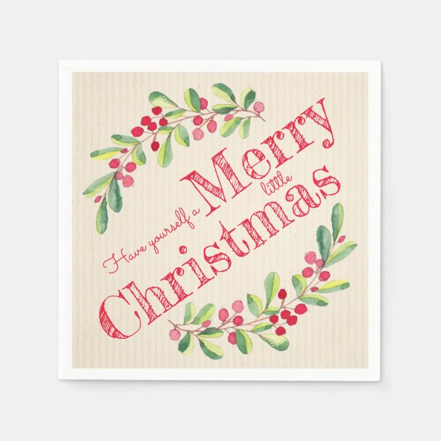 Elegant Holly and Berries Christmas Holiday Napkin (Front)