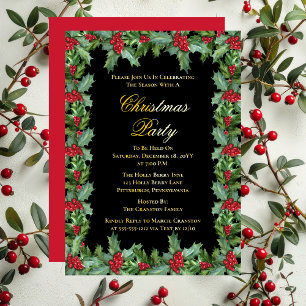 Elegant Holly and Berries Frame Christmas Party Foil Holiday Card