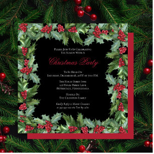 Elegant Holly and Berries Frame Christmas Party In Invitation