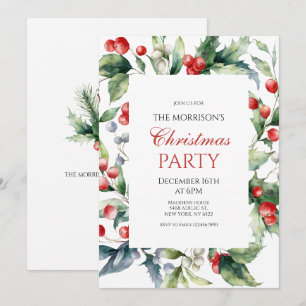 Elegant Holly and Berries Frame Christmas Party Invitation
