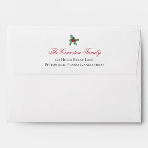 Elegant Holly and Berries Pattern Return Address Envelope