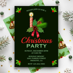 Elegant Holly and Candle   Christmas Party Invite