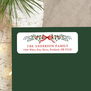 Elegant Holly Berries Bow Christmas Return Address