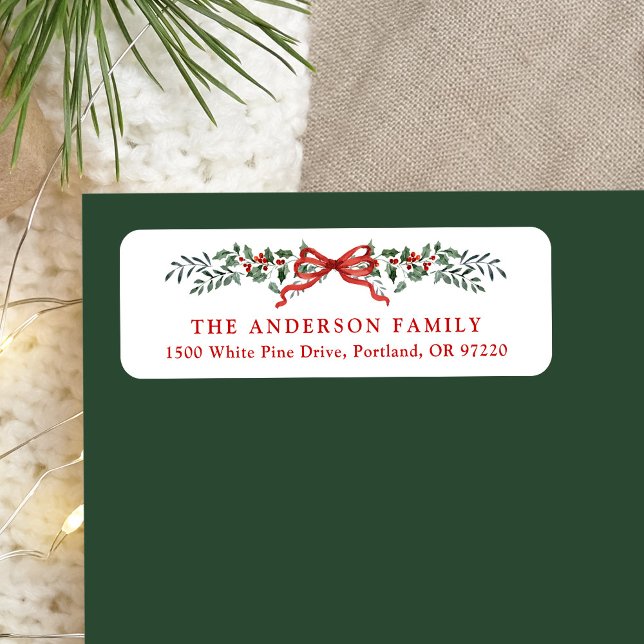 Elegant Holly Berries Bow Christmas Return Address (Creator Uploaded)