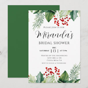 Elegant Holly Berries Christmas Bridal Shower Invitation