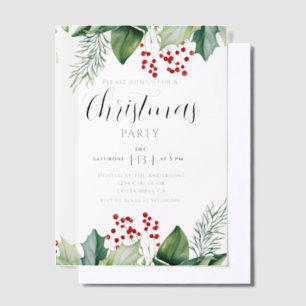 Elegant Holly Berries Christmas Party Invitation