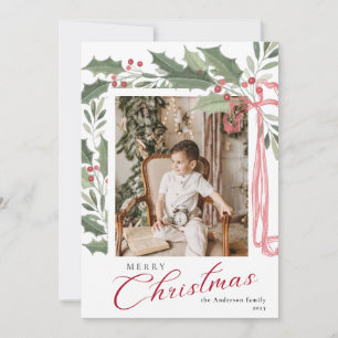 Elegant Holly Berries   Family Photo Christmas Holiday Card