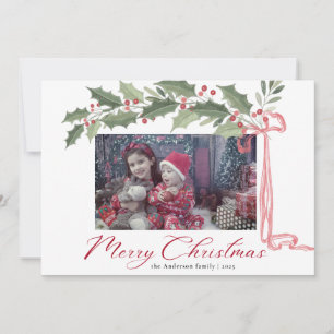 Elegant Holly Berries Foliage Photo Christmas Holiday Card