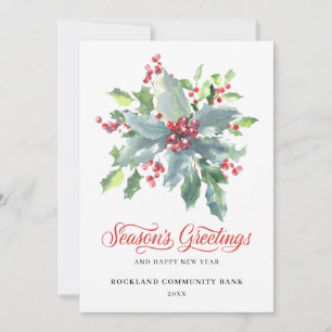 Elegant Holly Berries Non-Photo 2022 Corporate Holiday Card