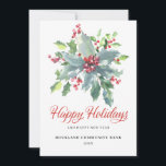 Elegant Holly Berries Non-Photo 2024 Corporate  Holiday Card<br><div class="desc">Elegant and professional,  this corporate Christmas card holly and red berry sprig in the centre. An editable pre-printed message and place for your company logo is on the back. You can just delete the logo option if you don't want to use it.</div>