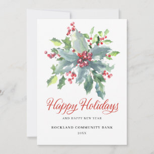 Elegant Holly Berries Non-Photo 2024 Corporate Holiday Card