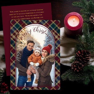 Elegant Holly Berries Plaid Christmas Photo Letter Holiday Card