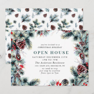 Elegant Holly Berry CHRISTMAS HOLIDAY OPEN HOUSE Invitation