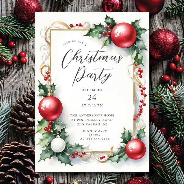 Elegant Holly Berry Christmas Party Invitation (Creator Uploaded)