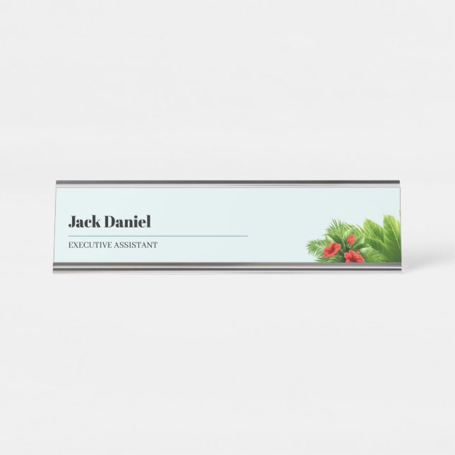 Elegant Holly Berry Custom Florist Business Office Desk Name Plate (Front)